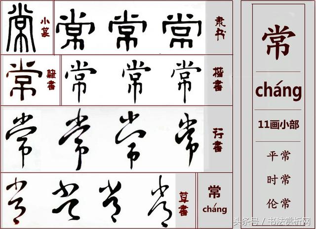 一日一字一图（常 cháng）字 字源及五体书法图文解析