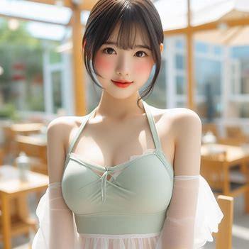 AI绘画:淡绿色吊带装清纯女大学生,泳衣装扮温柔可爱身材太美妙