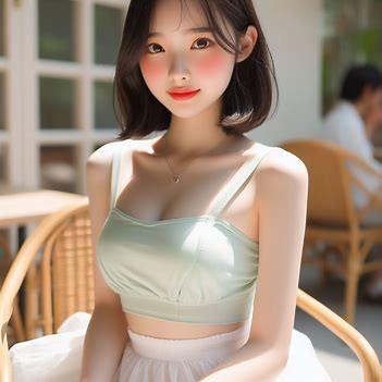 AI绘画:淡绿色吊带装清纯女大学生,泳衣装扮温柔可爱身材太美妙